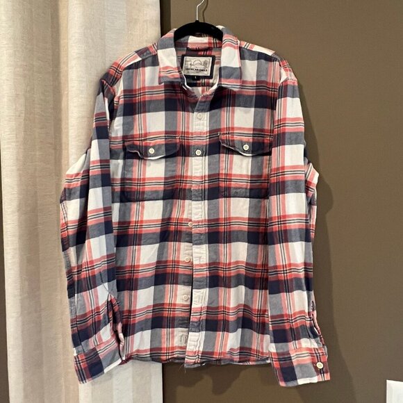 Men's American Eagle Flannel, Blue, Pink & White, Size Large - Picture 1 of 9